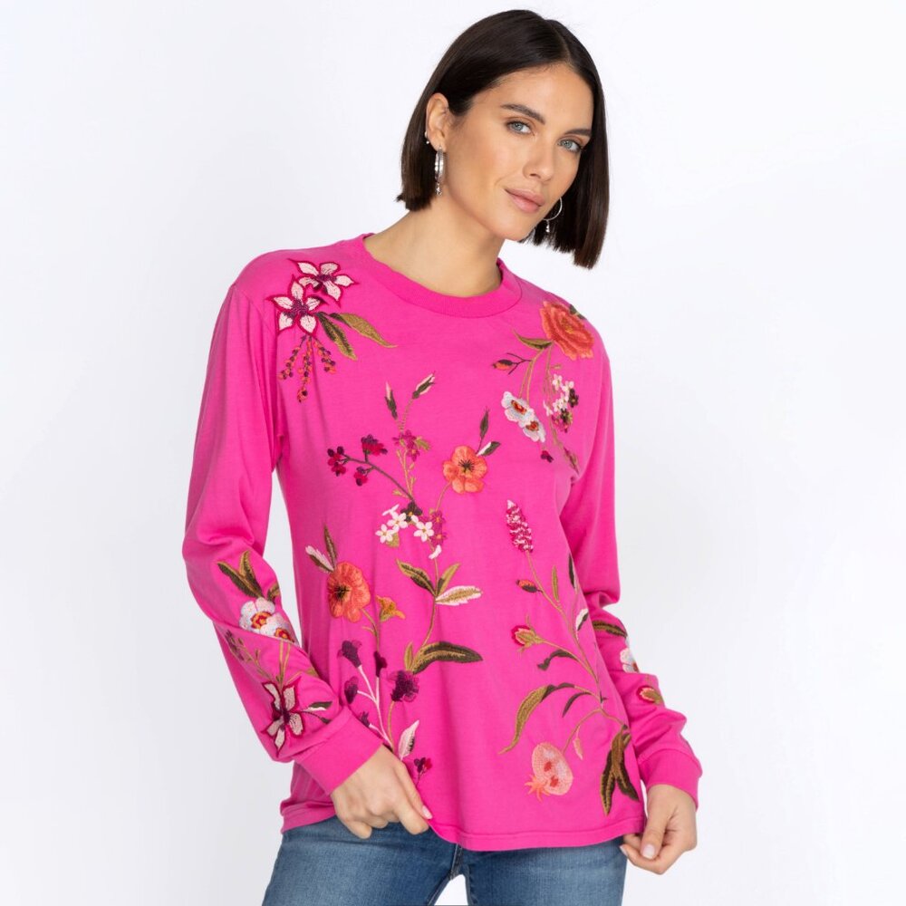 Johnny Was Hot Pink Floral Long Sleeve Tee